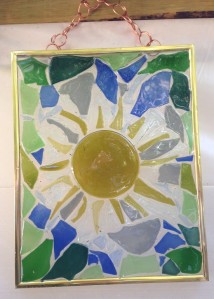 RECYCLED glass mosaic with resin sunburst
