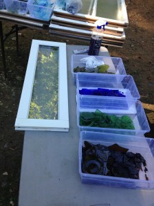 set up to mosaic recycled glass